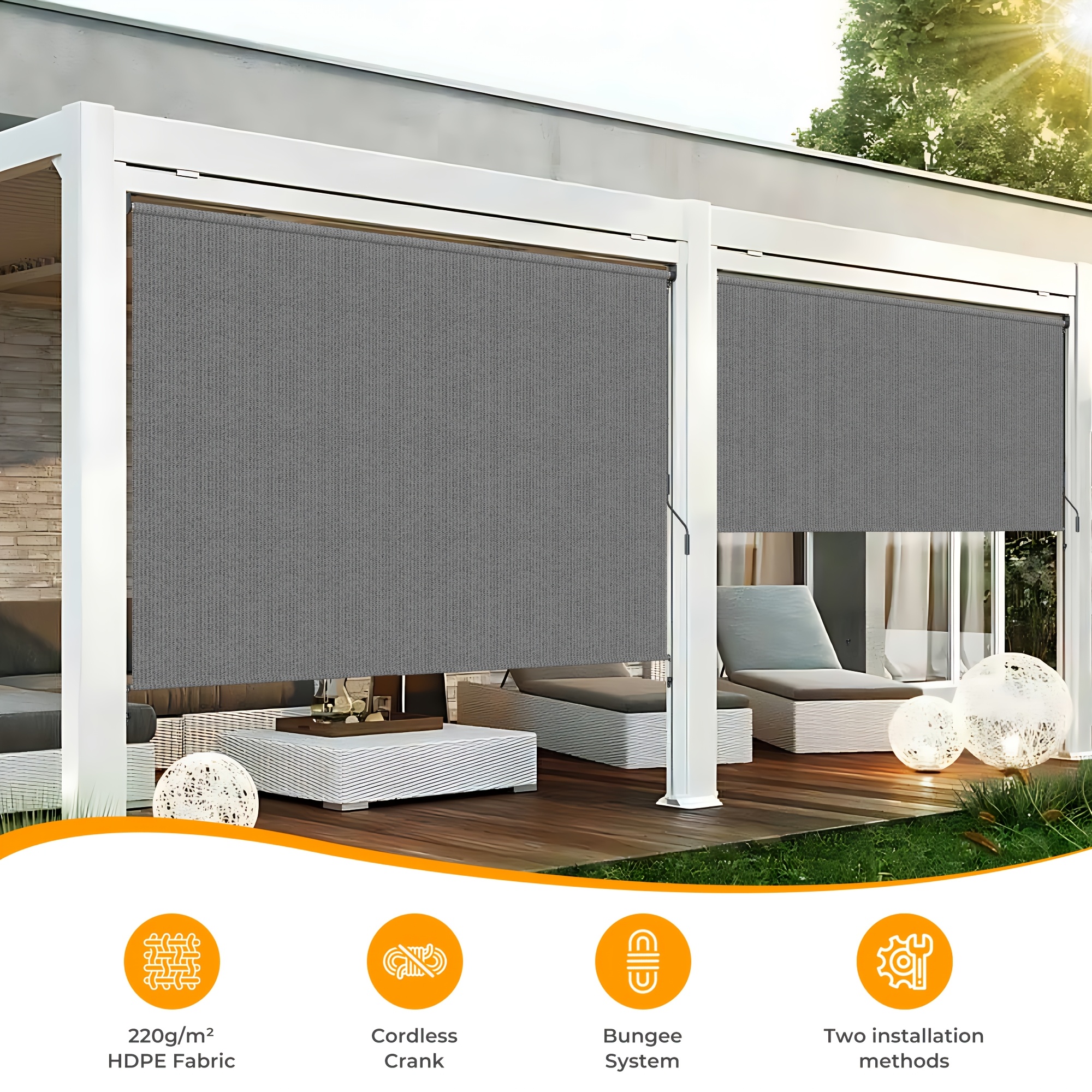Outdoor Power Roller Shades - HOMEDEMO Outdoor Roller Shades Patio, Sun