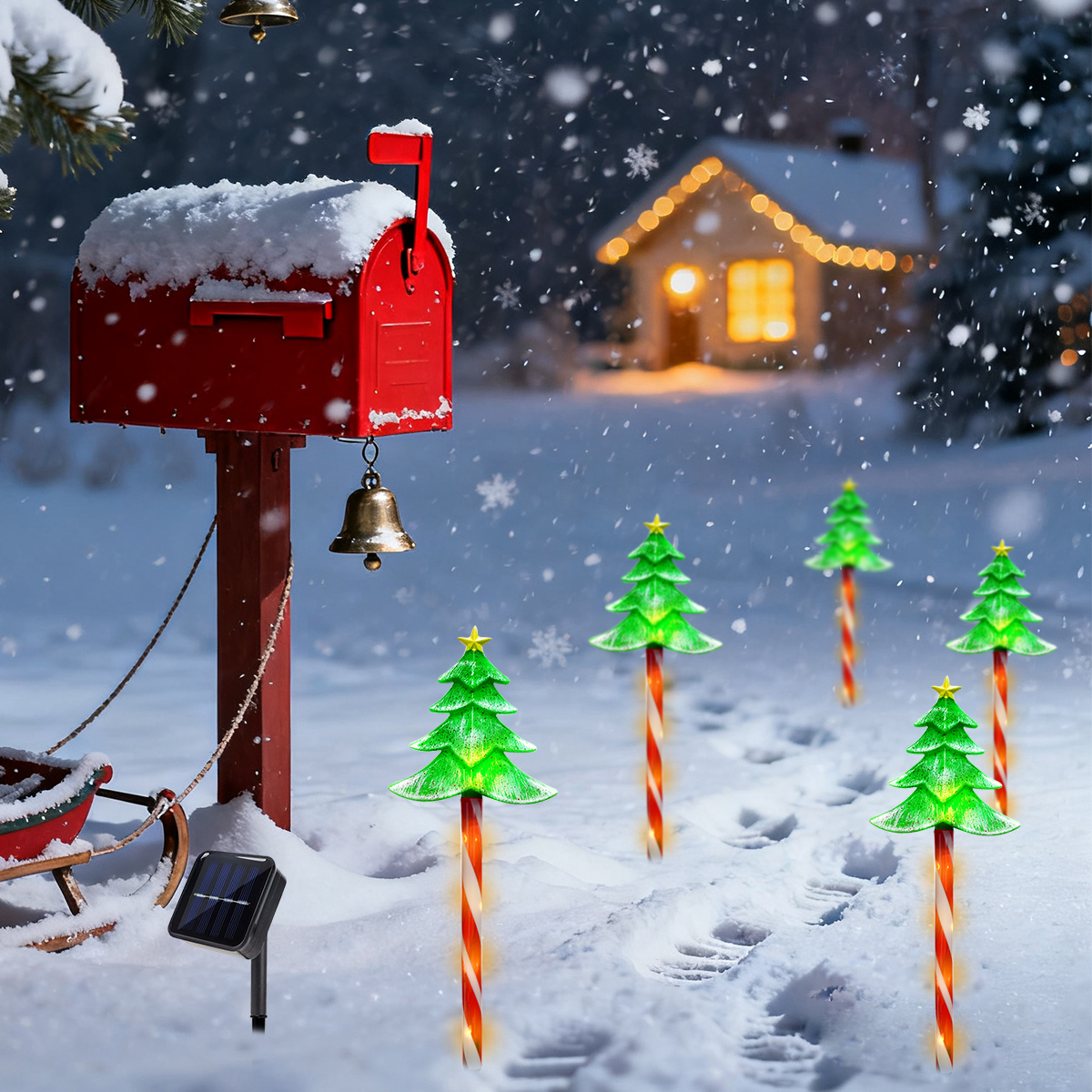 Outdoor Solar Power Xmas Lights - 5pcs/set LED Xmas Tree Decorative Stake