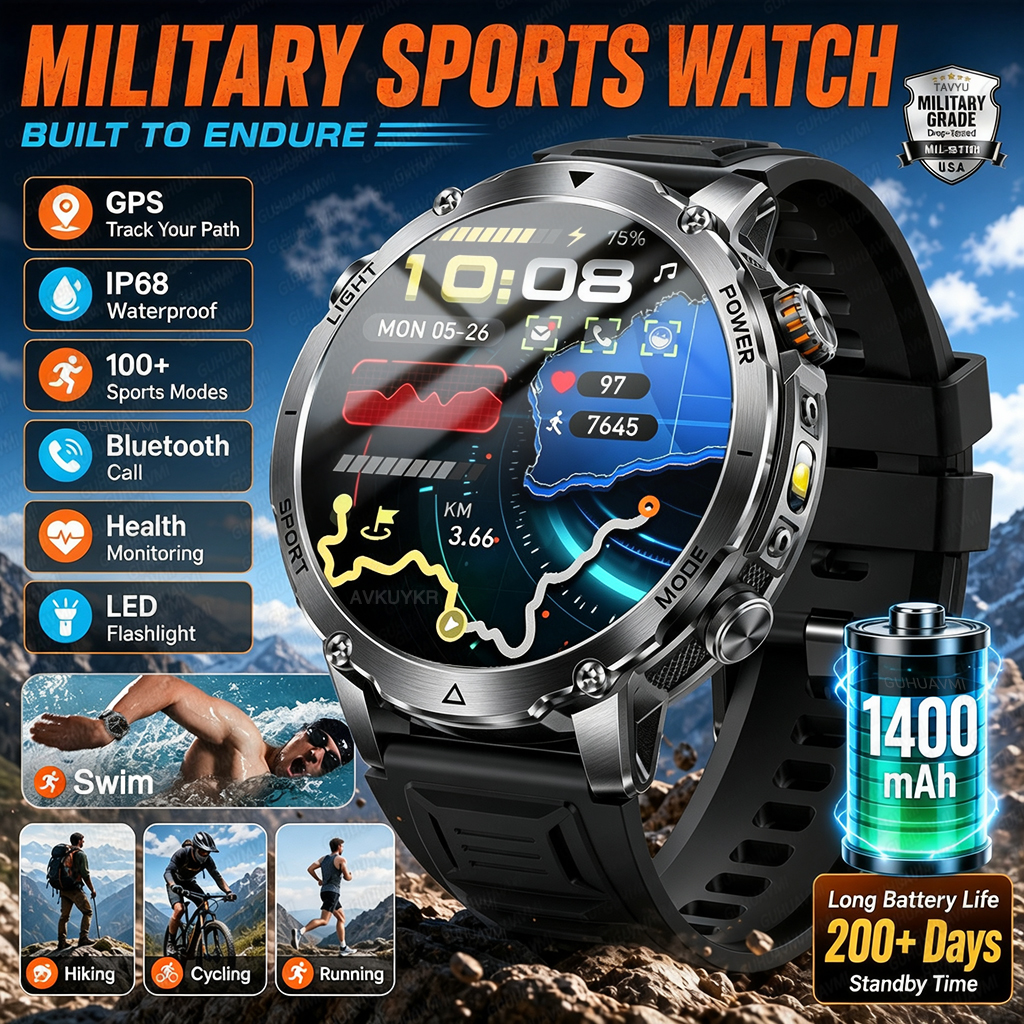 Outdoor Power Meter Box - 1400mAh GPS Smart Watch Men 200+Days