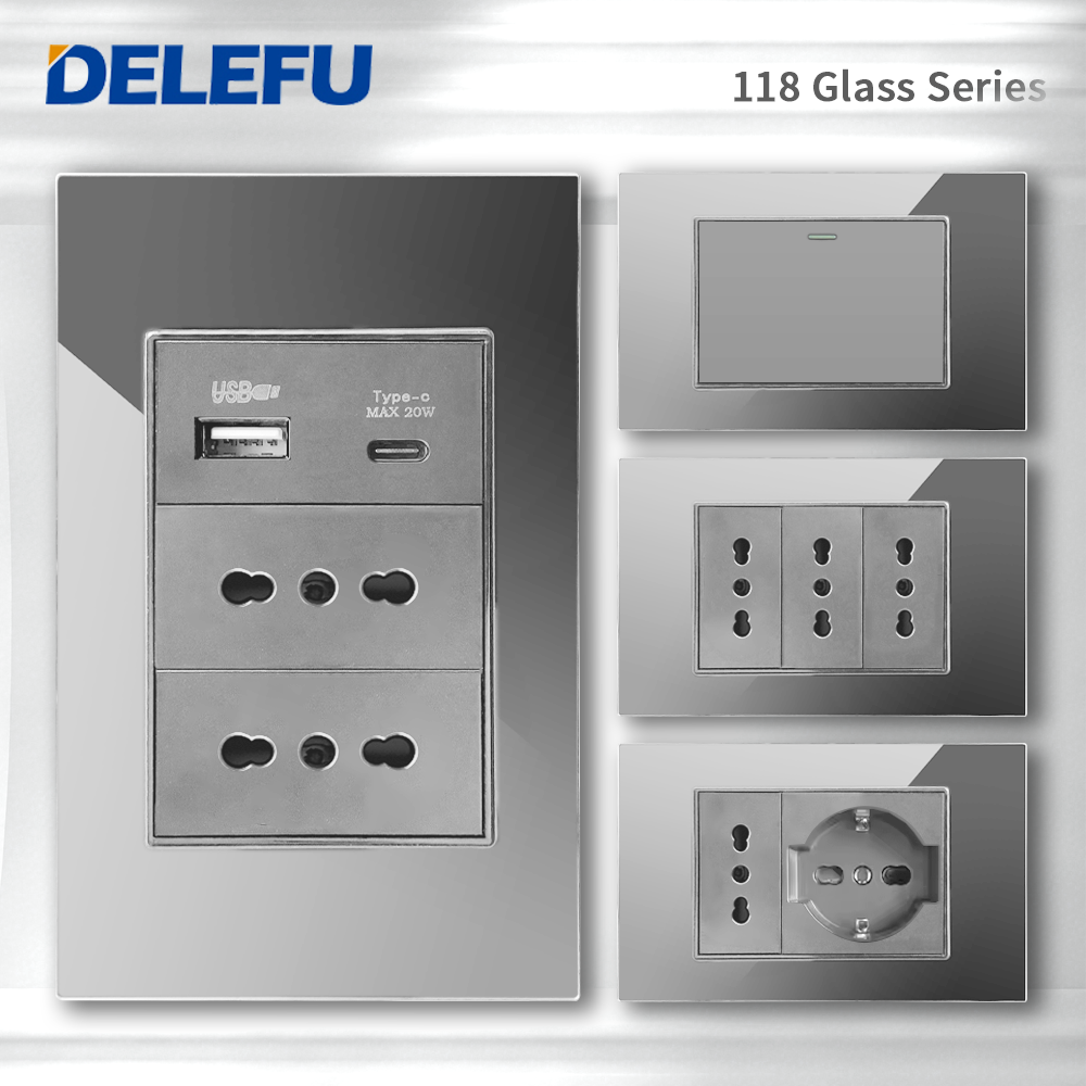 Outdoor Power Hub - DELEFU Grey Tempered Glass Italy USB