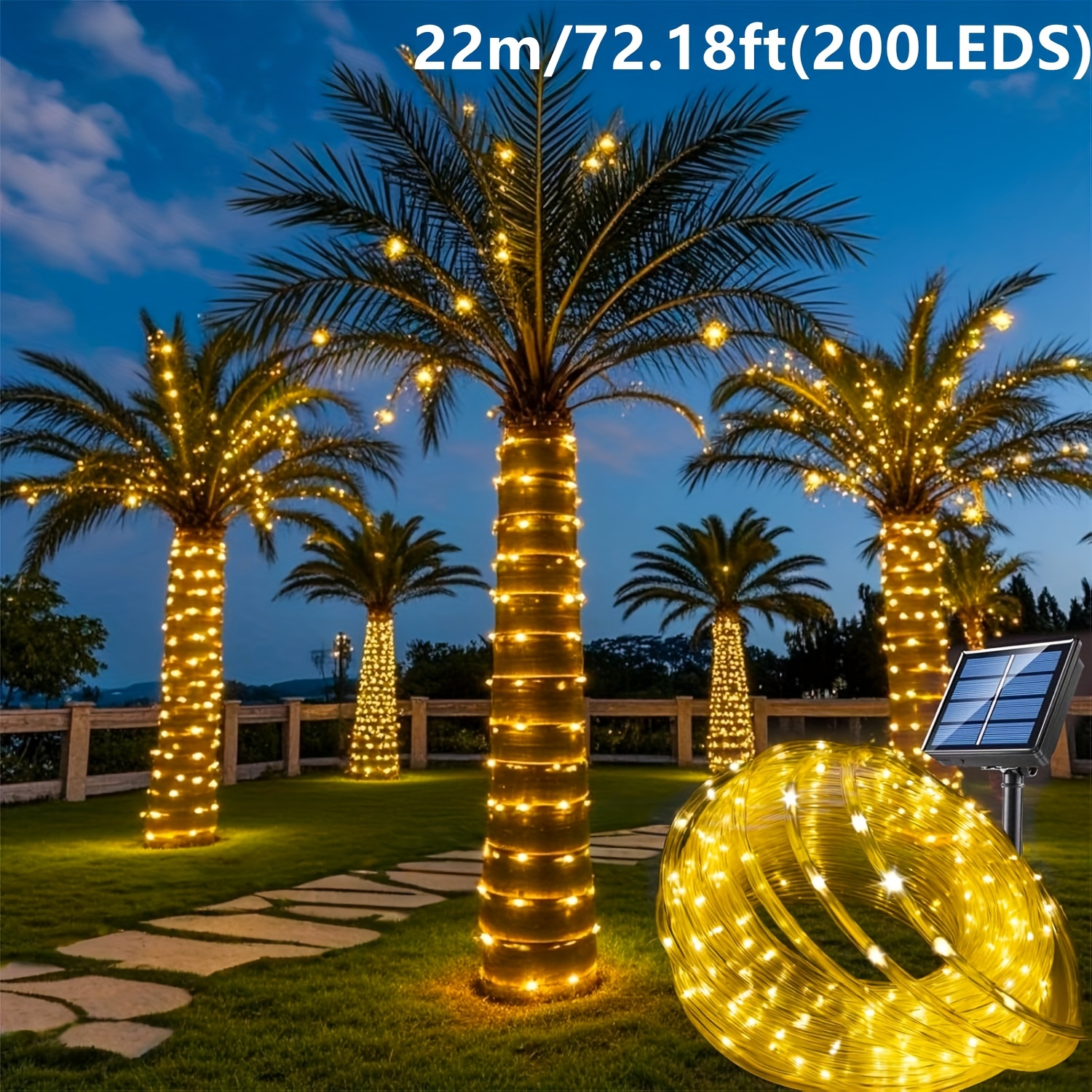 Outdoor Solar Power Xmas Lights - Solar Rope Light 8 Mode Waterproof