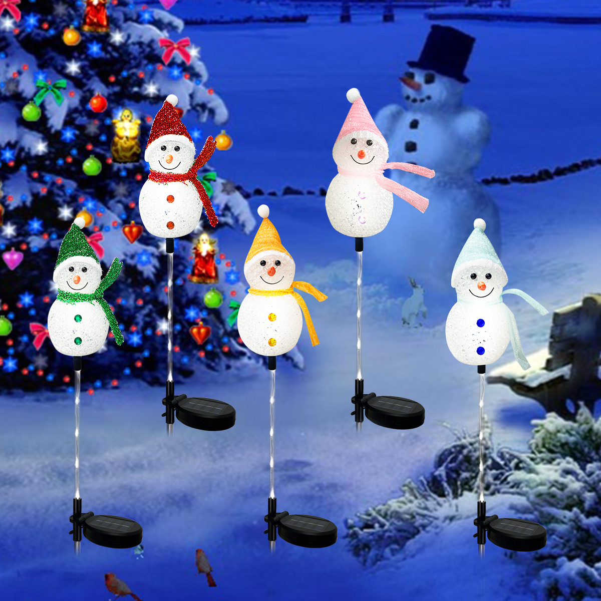 Outdoor Solar Power Xmas Lights - 1PC Solar Powered Christmas Snowman Lawn