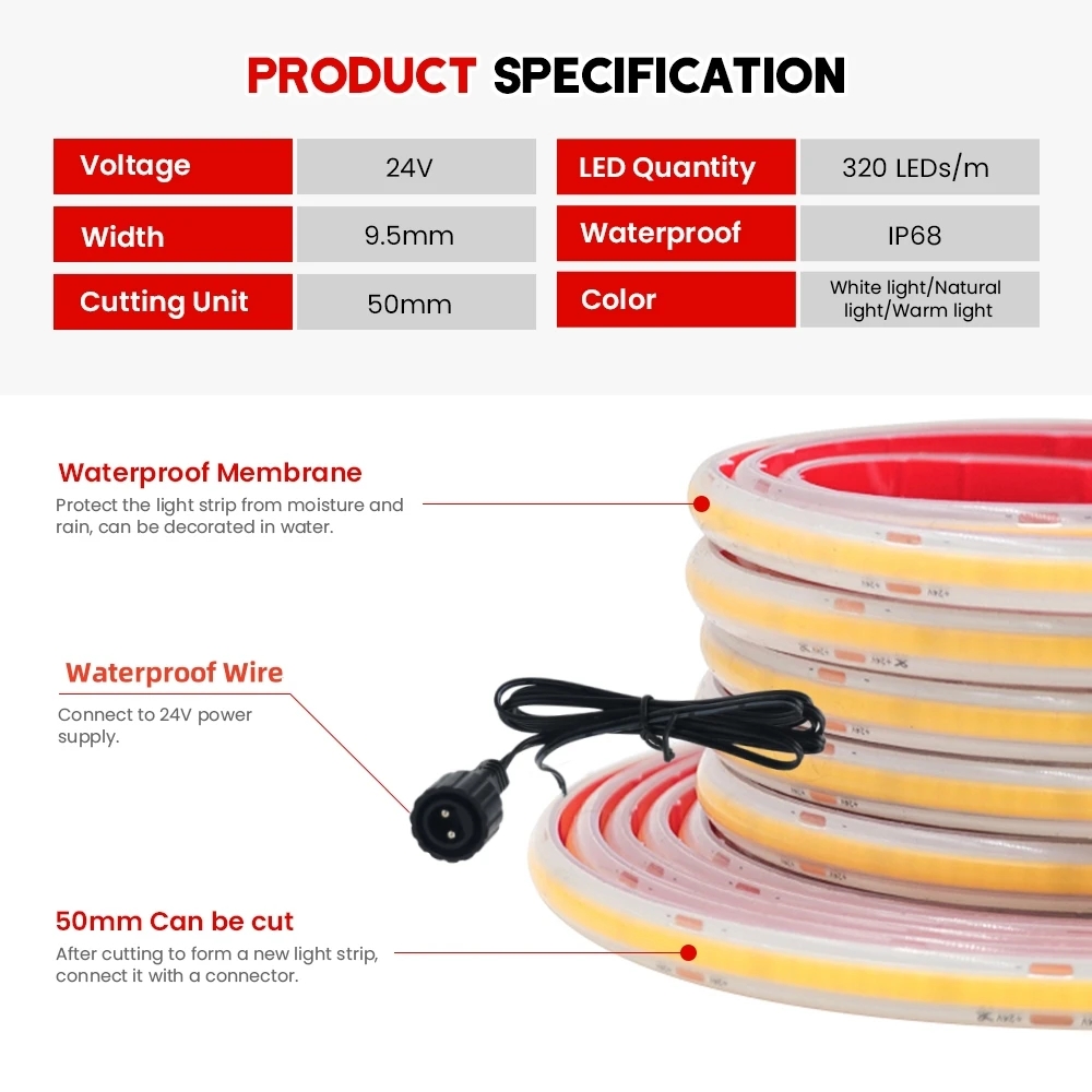 24V COB Strip IP68 Waterproof  - Outdoor Power Strip incelemesi ve fiyatı