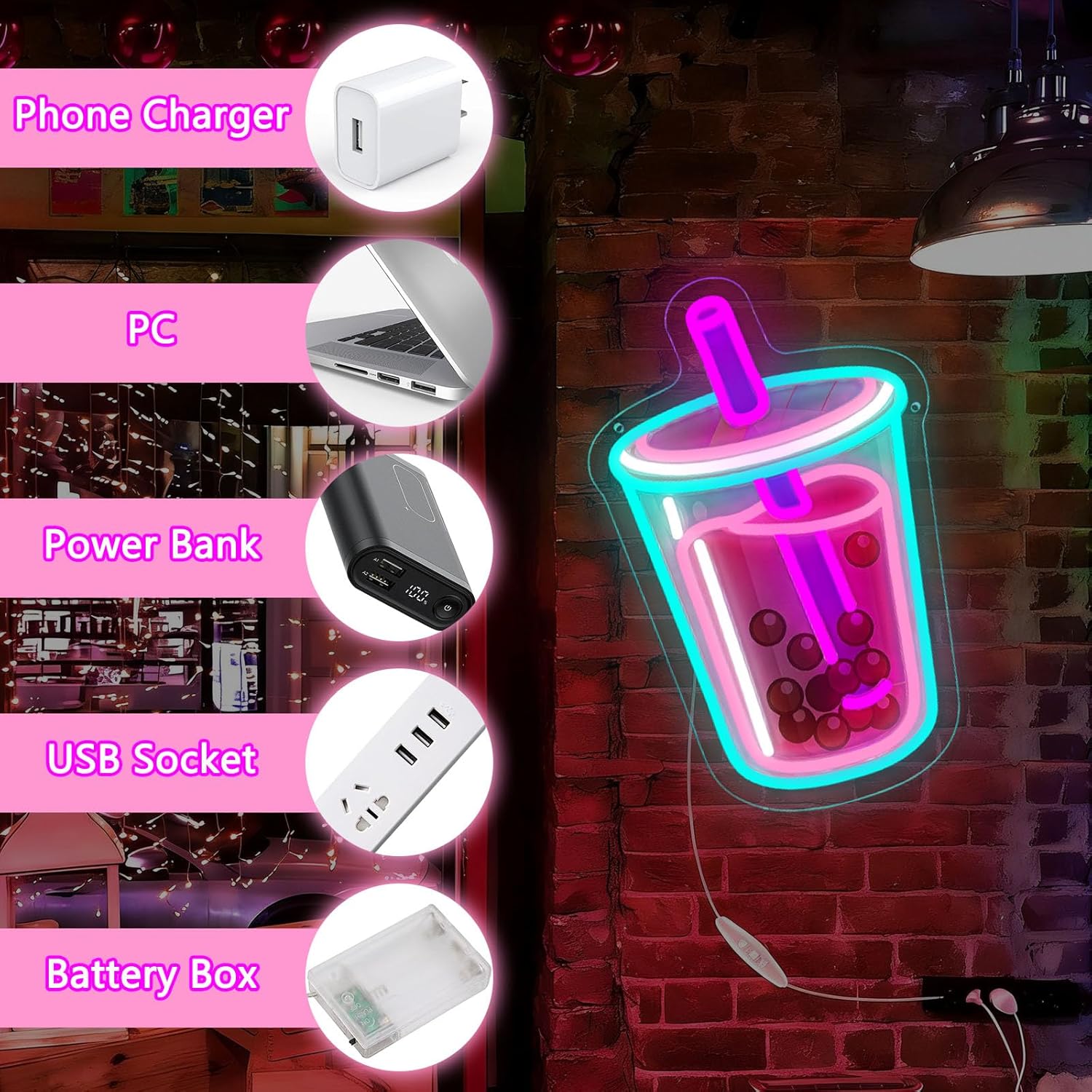Bubble Tea Neon Sign USB Power - Outdoor Kitchen Power incelemesi ve fiyatı